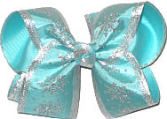 Large Silver Snowflakes over Aqua Frozen Holiday Bow